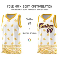 White Yellow Cashew Pattern Team Basketball Jersey 3