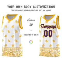 White Yellow Cashew Pattern Team Basketball Jersey 31