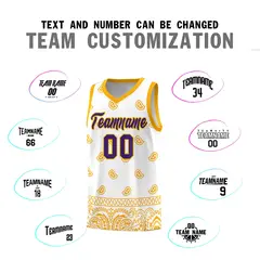 White Yellow Cashew Pattern Team Basketball Jersey 32