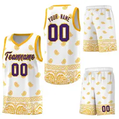 White Yellow Cashew Pattern Team Basketball Jersey 34