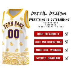 White Yellow Cashew Pattern Team Basketball Jersey 37