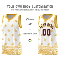 White Yellow Cashew Pattern Team Basketball Jersey 38