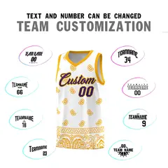 White Yellow Cashew Pattern Team Basketball Jersey 4