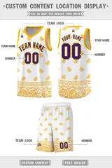 White Yellow Cashew Pattern Team Basketball Jersey 40