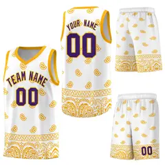 White Yellow Cashew Pattern Team Basketball Jersey 41