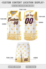 White Yellow Cashew Pattern Team Basketball Jersey 5