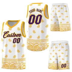 White Yellow Cashew Pattern Team Basketball Jersey 6