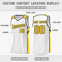 White Yellow Classic Breathable Basketball Jersey 2