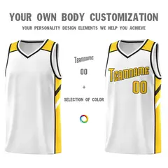 White Yellow Classic Breathable Basketball Jersey 3