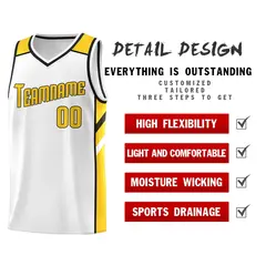 White Yellow Classic Breathable Basketball Jersey 4
