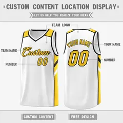 White Yellow Classic Men/Boy Athletic Basketball Jersey 2