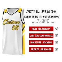 White Yellow Classic Men/Boy Athletic Basketball Jersey 4