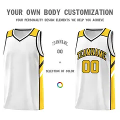 White Yellow Classic Men/Boy Athletic Basketball Jersey 3