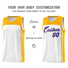 White Yellow Classic Sets Basketball Jersey 3