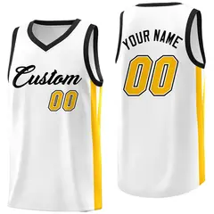 White Yellow Classic Tops Basketball Jersey