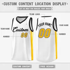 White Yellow Classic Tops Basketball Jersey 2