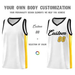 White Yellow Classic Tops Basketball Jersey 3