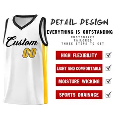 White Yellow Classic Tops Basketball Jersey 4