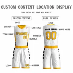 White Yellow Double Side Design Sportswear Basketball Jersey 3