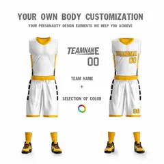 White Yellow Double Side Design Sportswear Basketball Jersey 4