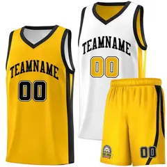 White Yellow Double Side Men Basketball Jersey Sets
