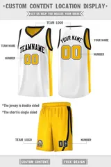 White Yellow Double Side Men Basketball Jersey Sets 2