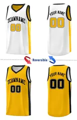 White Yellow Double Side Men Basketball Jersey Sets 3