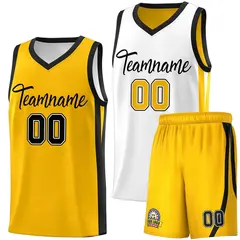 White Yellow Double Side Men Basketball Jersey Sets