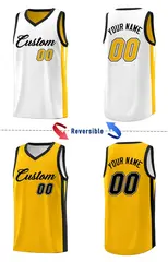 White Yellow Double Side Men Basketball Jersey Sets 3