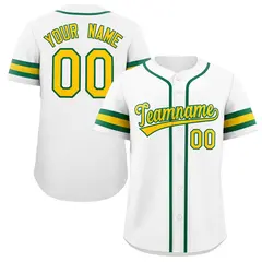 White Yellow-Green Full-Button Classic Baseball Jersey