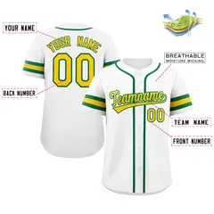 White Yellow-Green Full-Button Classic Baseball Jersey 2
