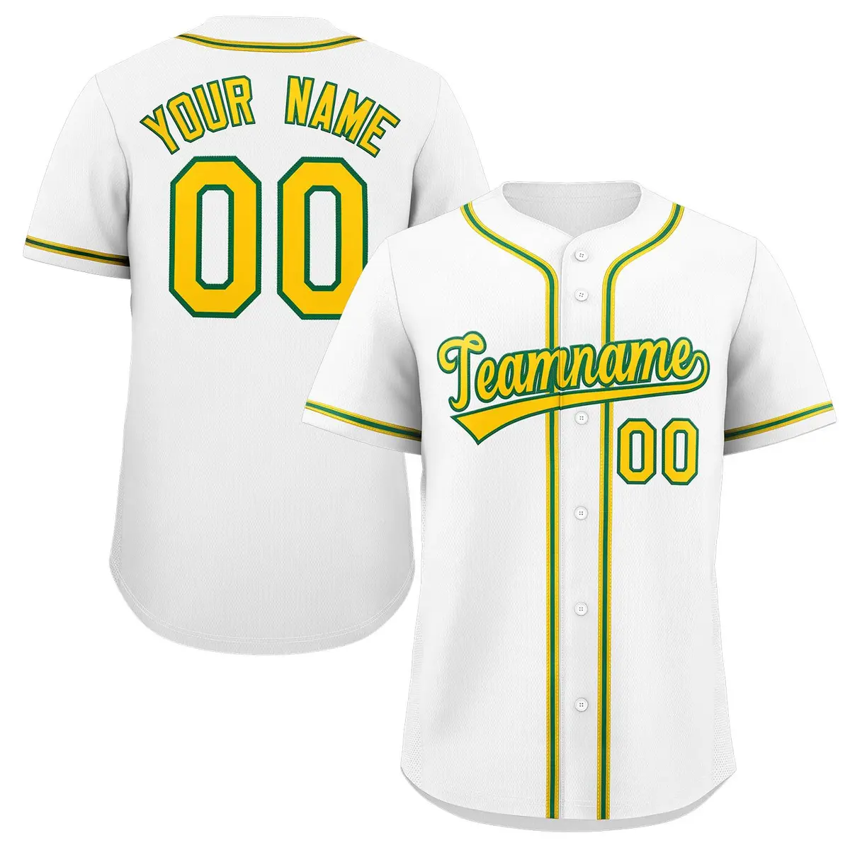 White Yellow-Green Full-Button Classic Baseball Jersey