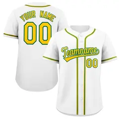 White Yellow-Green Full-Button Classic Baseball Jersey