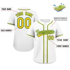 White Yellow-Green Full-Button Classic Baseball Jersey 2