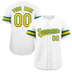 White Yellow-Green Full-Button Classic Baseball Jersey
