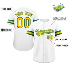 White Yellow-Green Full-Button Classic Baseball Jersey 2