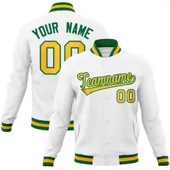 White Yellow-Green Varsity Full-Snap Letterman Jacket