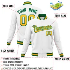 White Yellow-Green Varsity Full-Snap Letterman Jacket 4