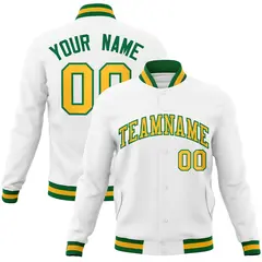 White Yellow-Green Varsity Full-Snap Letterman Jacket
