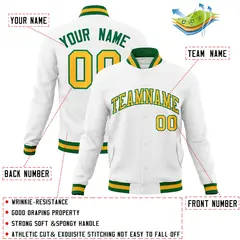 White Yellow-Green Varsity Full-Snap Letterman Jacket 4