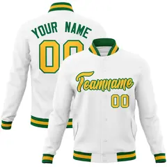 White Yellow-Green Varsity Full-Snap Letterman Jacket 1
