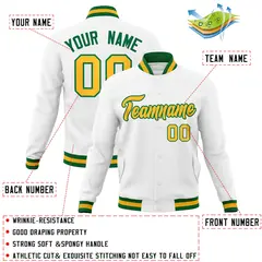 White Yellow-Green Varsity Full-Snap Letterman Jacket 4