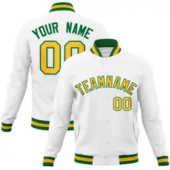 White Yellow-Green Varsity Full-Snap Letterman Jacket