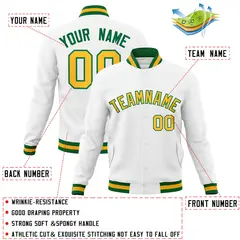 White Yellow-Green Varsity Full-Snap Letterman Jacket 4