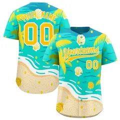 White Yellow Hawaiian Graffiti Palm Tree Baseball Jersey 1