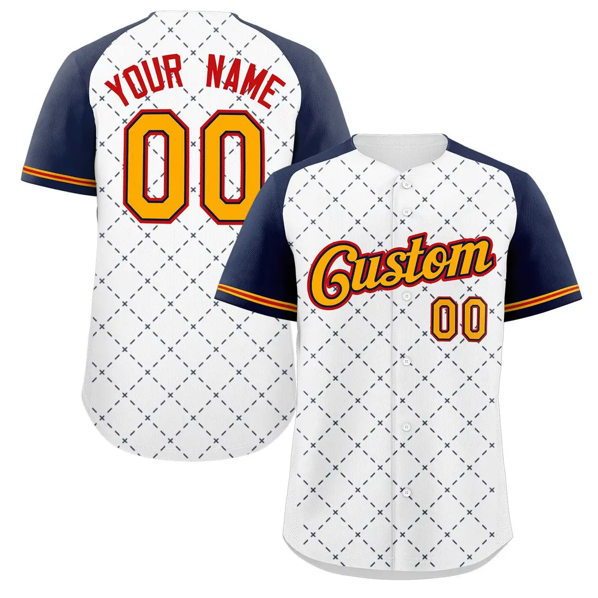 White Yellow Navy-Red Rhombus Authentic Baseball Jersey