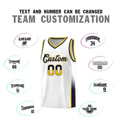 White Yellow Navy Two Tone Font Basketball Jersey 3