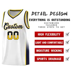 White Yellow Navy Two Tone Font Basketball Jersey 4