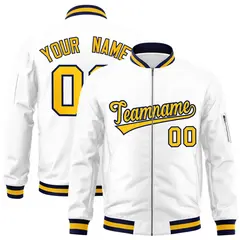 White Yellow-Navy Varsity Full-Zip Letterman Bomber Jacket 1