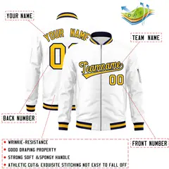 White Yellow-Navy Varsity Full-Zip Letterman Bomber Jacket 2